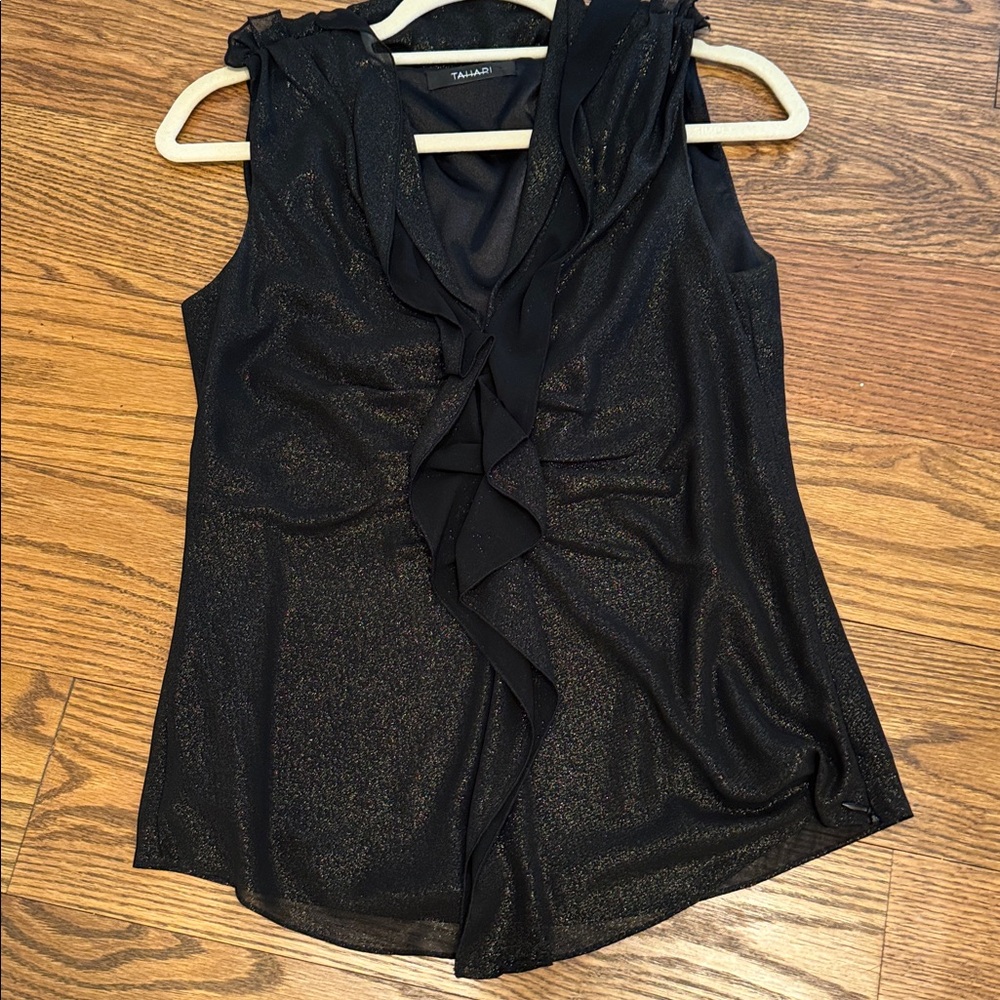 Tahari NWOT dressy lined blouse with black w/gold metallic sheen fabric S Petite